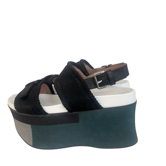 Marni Black/ Grey Canvas And Leather Bow Embellished Slingback Platform Sandals - Picture 6 of 8